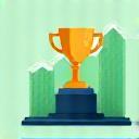 Icon representing success or growth with a upward graph.